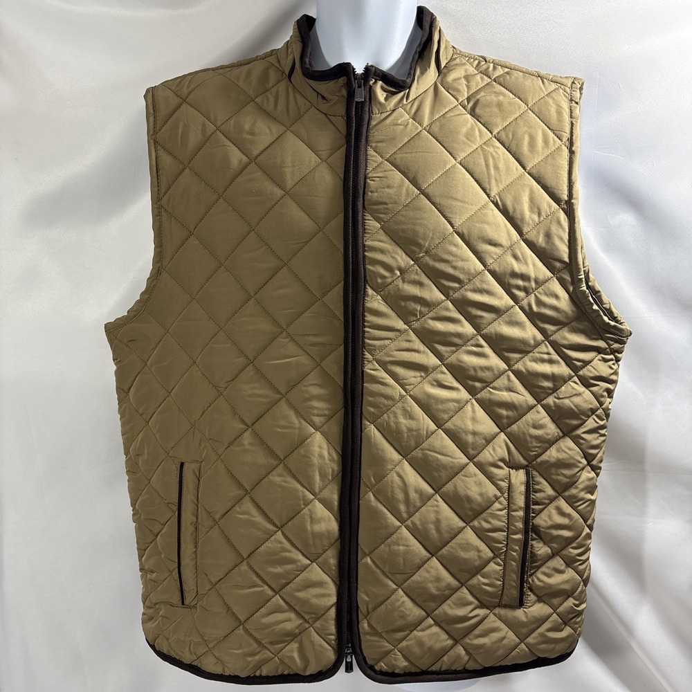 Tahari Men XXL Khaki Tan Diamond Quilted Fleece Lined Full Zip Vest Jacket 2XL